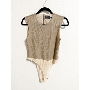 Giorgio Armani Made in Italy Sleeveless Sheer Textured Bodysuit Beige Size 10